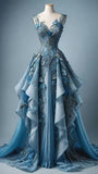 A Line Sweetheart Neck Chiffon Applique Long Prom Dress, Evening Dress HZ1024