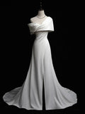 A-Line Satin White Long Prom Dress, White Long Formal Dress HZ1024