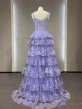 Straps Evening Dress Sparkly Lace Appliques Cupcake Prom Dresses HZ1024
