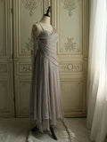 Spaghetti Straps Transparent Beads Sweetheart Neck Grey Long Prom Dress HZ1024