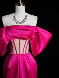 Off Shoulder Satin Mermaid Rose Red Long Prom Dress, Rose Red Evening Dress HZ1024