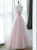 Pink Organza Long Prom Dress, Pink Long Formal Dress HZ1024