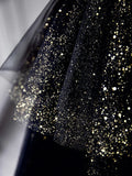 Sweetheart Neck Tulle Sequin Black Long Prom Dress, Black Formal Dress HZ1024