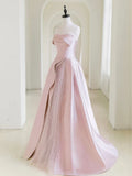Satin Tulle Pink Long Prom Dress, Pink Long Formal Dress HZ1024