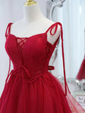 tulle lace short prom dress,burgundy homecoming dress HZ1024