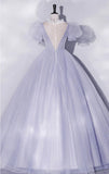 Purple Tulle Long Prom Dresses, Purple Tulle Formal Dresses HZ1024
