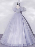 Purple Tulle Long Prom Dresses, Purple Tulle Formal Dresses HZ1024