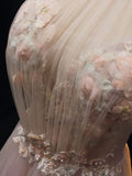A line tulle lace long prom dress pink tulle long evening dress HZ1024