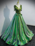 v neck green long prom dress, green formal graduation dress HZ1024